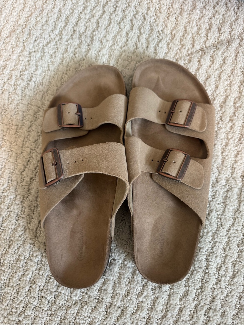 Target Women's Double-Buckle Suede Slide Sandals in Taupe
